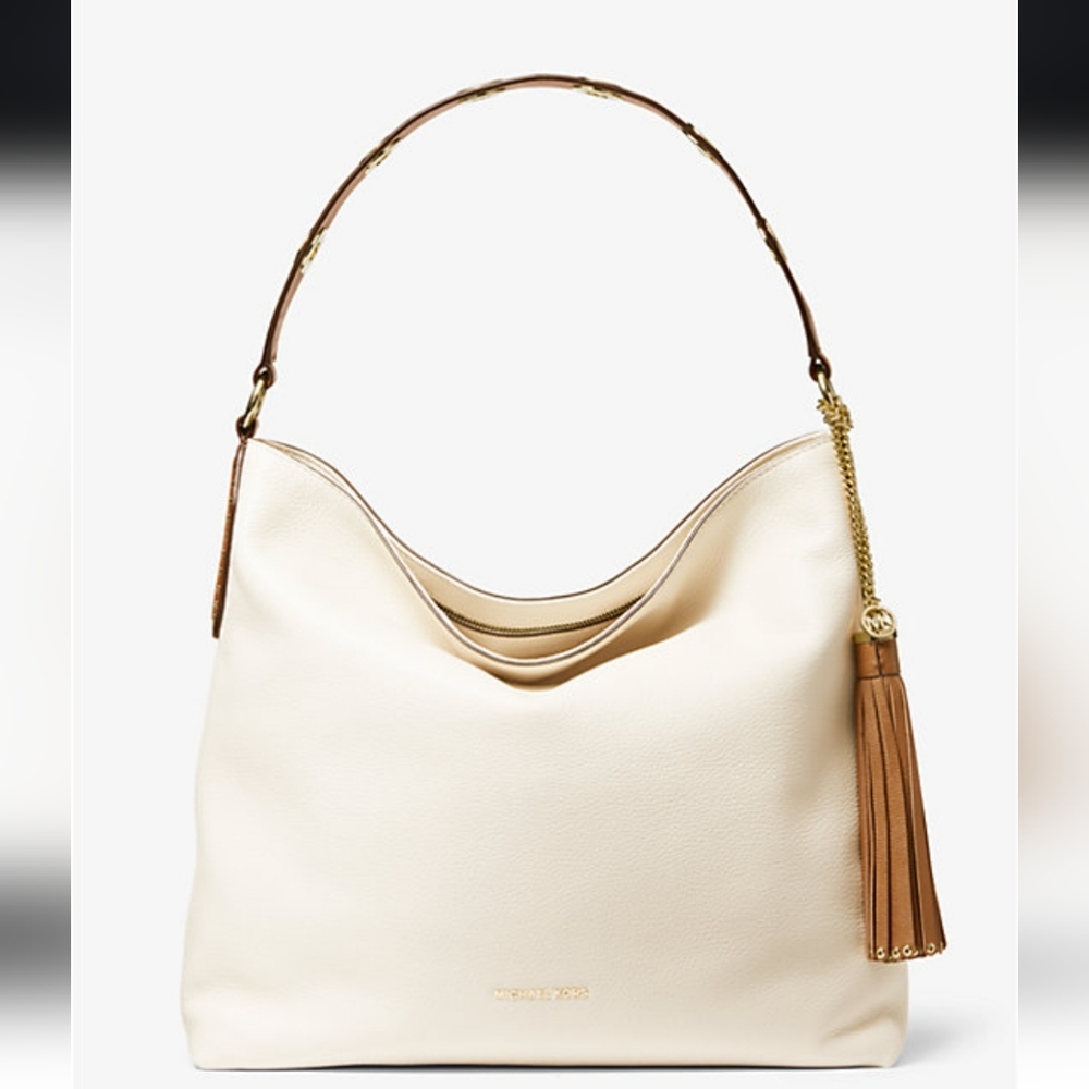 MICHEL KORS - Brooklyn Large Two-Tone Pebbled Leather Shoulder Bag
